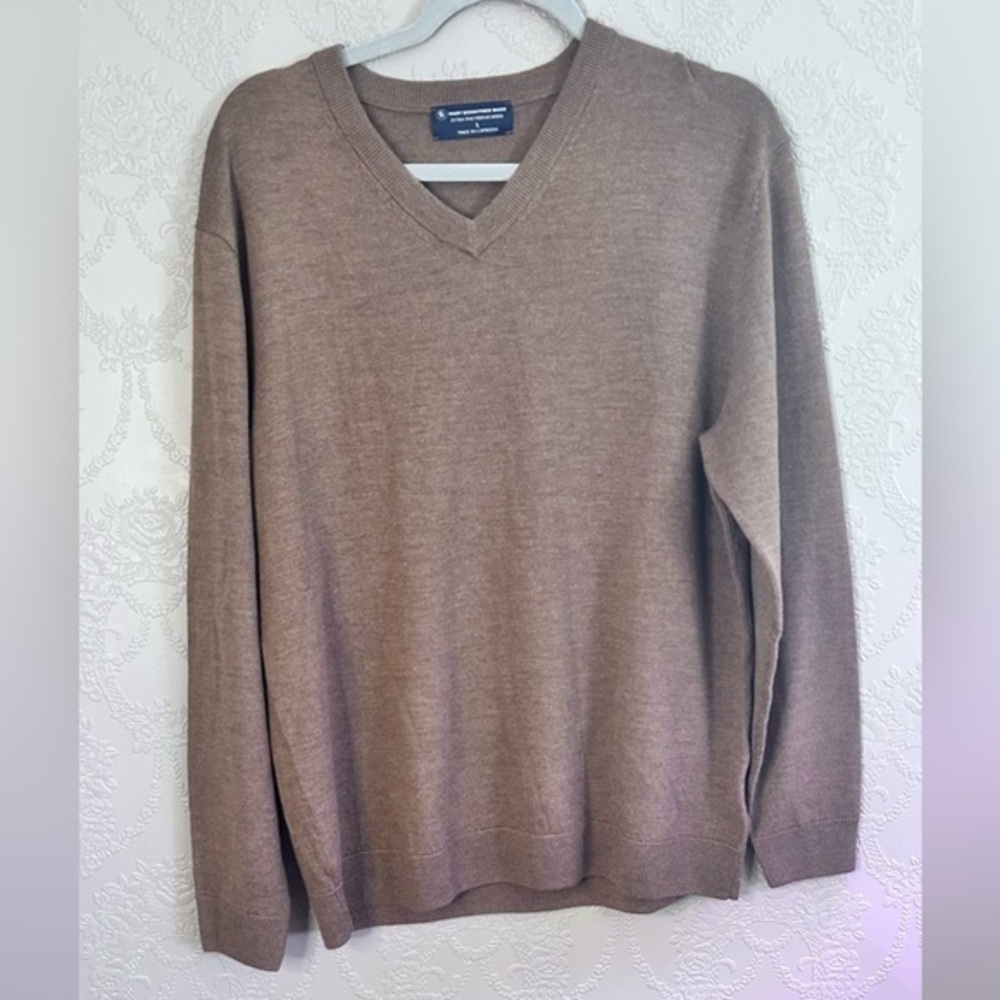 Men's Brown V-Neck Sweater Hart Schaffner Marx Wool L